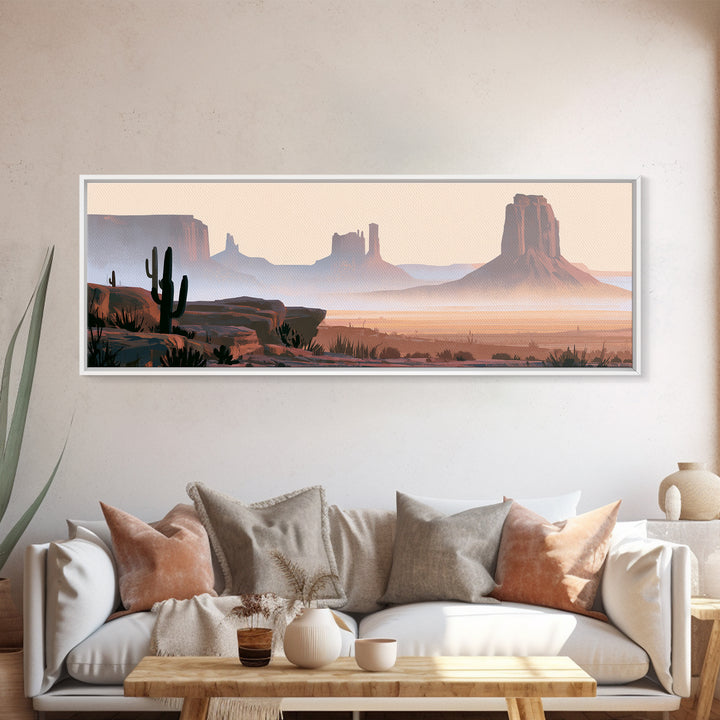 Monument Valley Silhouette Framed Canvas Print, Desert Art, Botanical Art, Southwestern Decor, Watercolor Art, Desert, DES-3x1-1