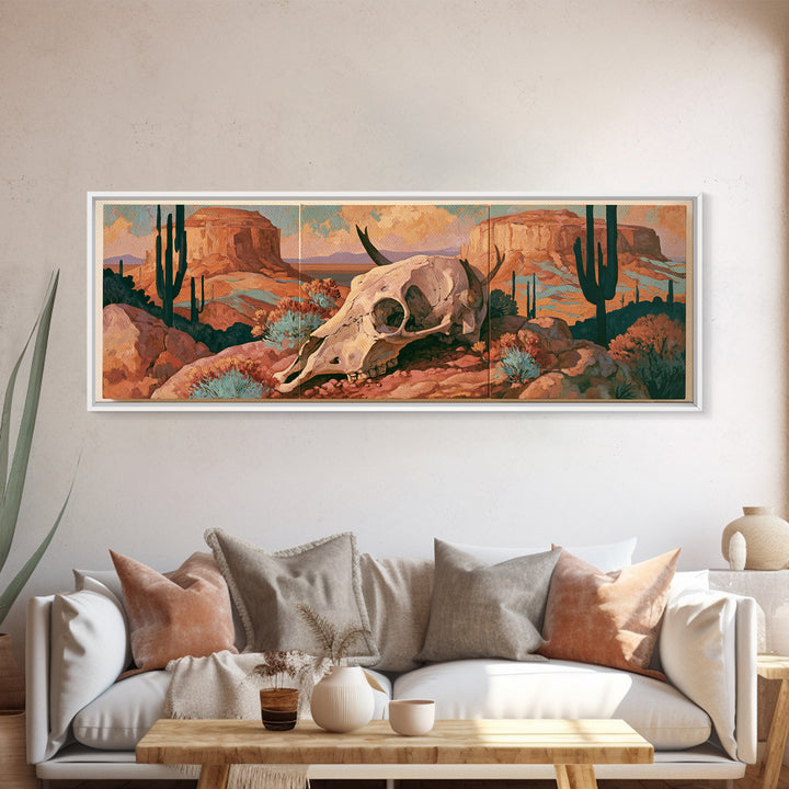 Sun Bleached Skull and Desert Flowers Canvas Print, Desert Art, Printable Wall Art, Southwestern Decor, Fine Art, Desert, DES-3x1-100