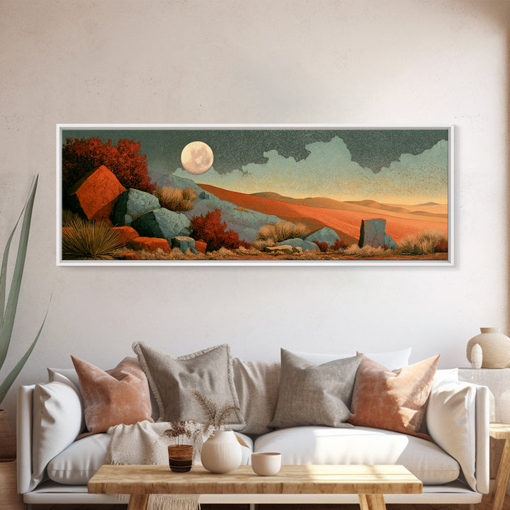 Desert Moon over Rolling Sand Framed Canvas Print, Desert Art, Living Room Decor, Southwestern Decor, Fine Art, Desert, DES-3x1-2