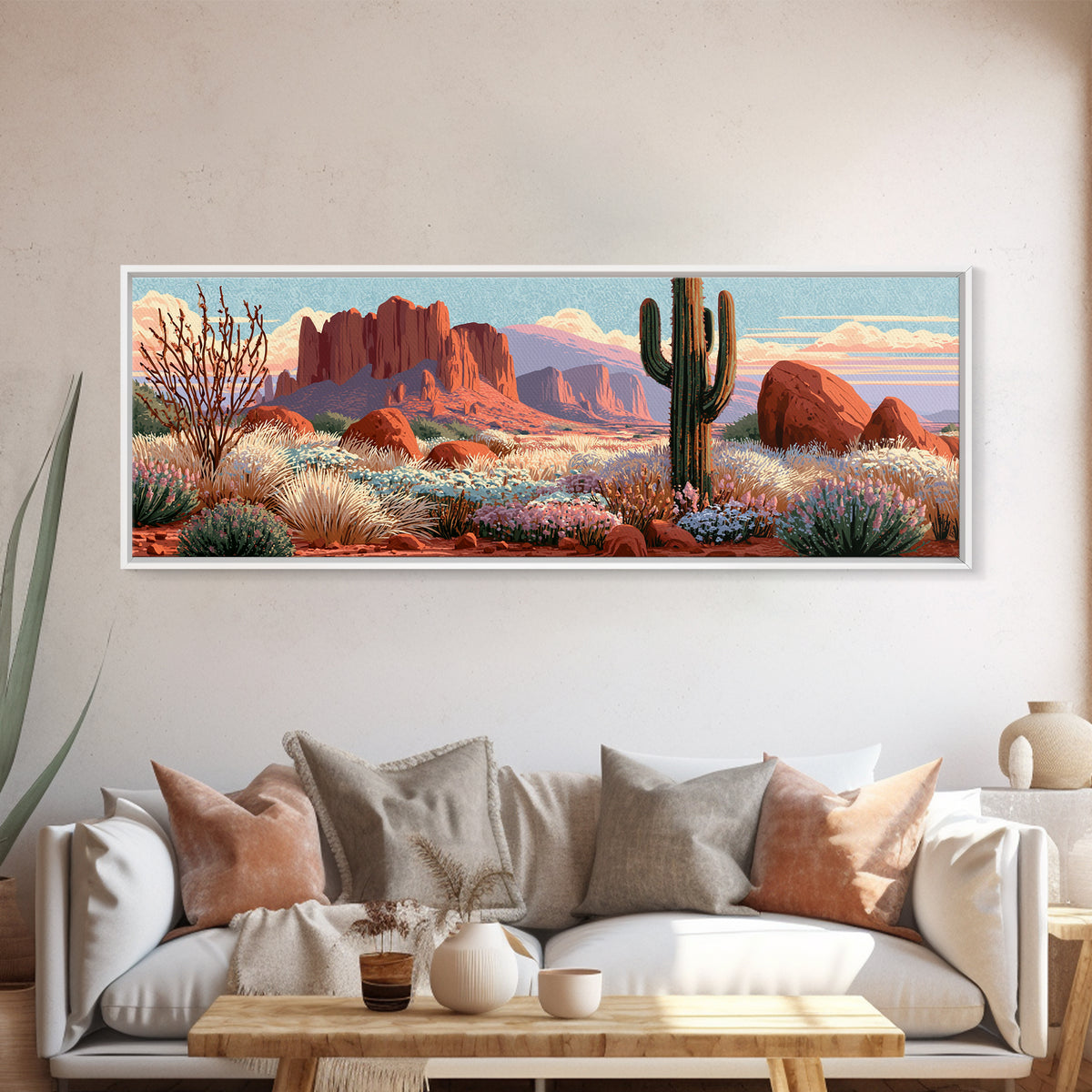 Desert Wildflowers After Spring Rain Canvas Print, Desert Art, Digital Download Art, Southwestern Decor, Oil Painting, Desert, DES-3x1-20