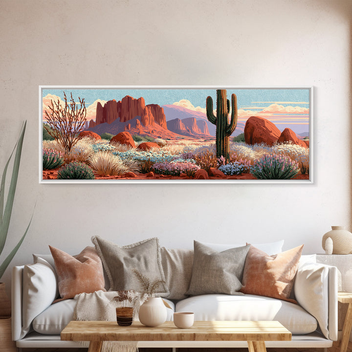 Desert Wildflowers After Spring Rain Canvas Print, Desert Art, Digital Download Art, Southwestern Decor, Oil Painting, Desert, DES-3x1-20