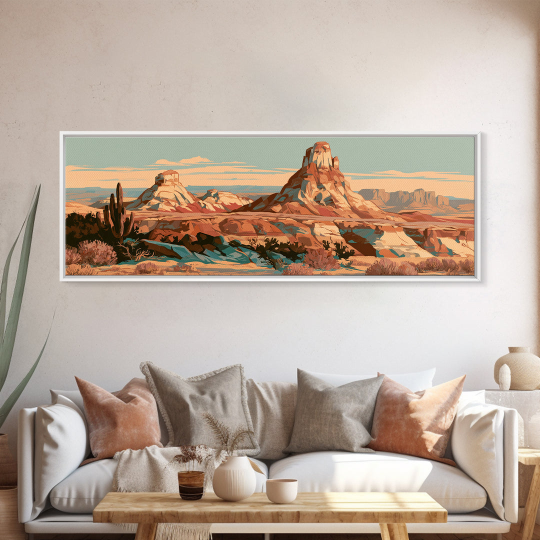 Terracotta and Cream Geometric Landscape Canvas Print, Desert Art, Boho Wall Art, Southwestern Decor, Fine Art, Desert, DES-3x1-34