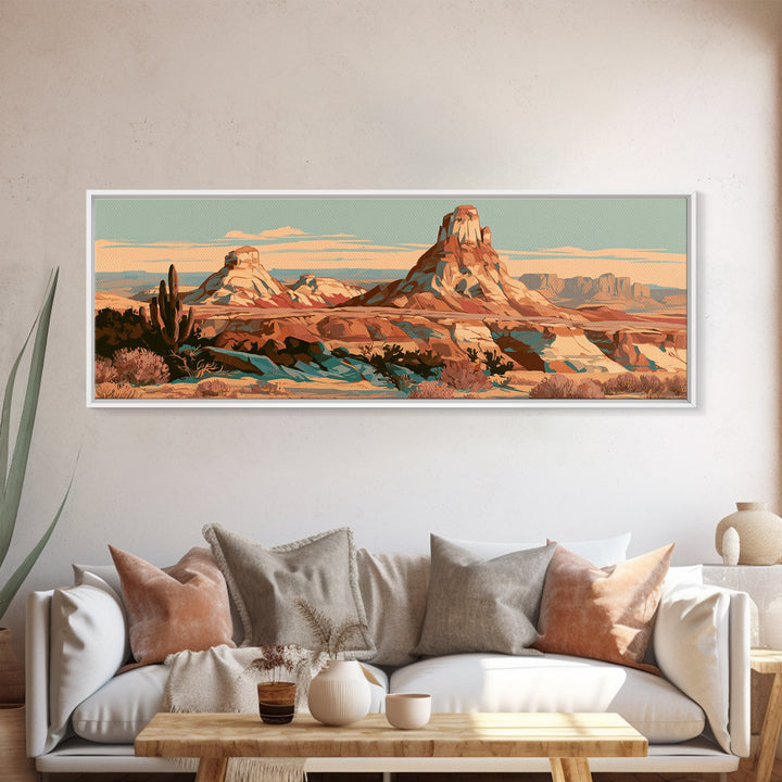 Terracotta and Cream Geometric Landscape Canvas Print, Desert Art, Boho Wall Art, Southwestern Decor, Fine Art, Desert, DES-3x1-34