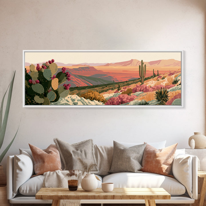 Prickly Pear Cactus Canvas Print, Desert Art, Wall Decor, Southwestern Decor, Oil Painting, Desert, Living Room Decor, DES-3x1-35