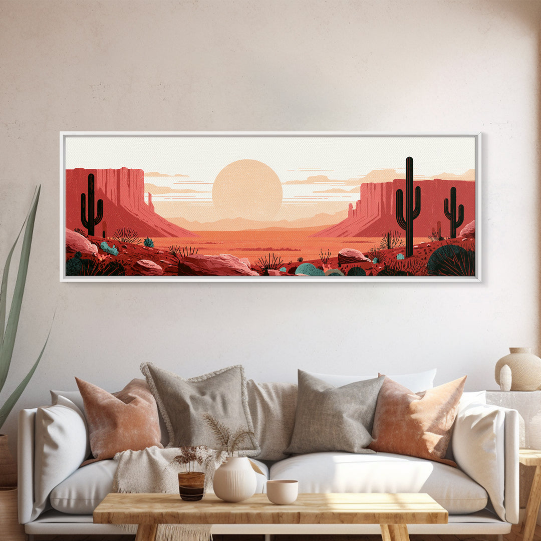 Minimal Beige Sun Canvas Print, Desert Art, Watercolor Painting, Southwestern Decor, Oil Painting, Desert, Nature Wall Art, DES-3x1-38