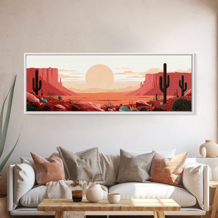 Minimal Beige Sun Canvas Print, Desert Art, Watercolor Painting, Southwestern Decor, Oil Painting, Desert, Nature Wall Art, DES-3x1-38