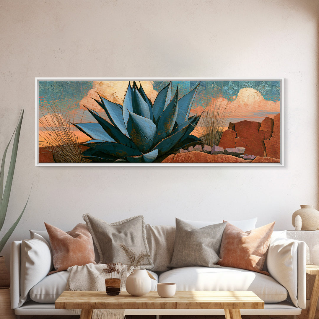 Agave Plant Closeup Canvas Print, Desert Art, Modern Decor, Southwestern Decor, Oil Painting, Desert, Room Decor, DES-3x1-40