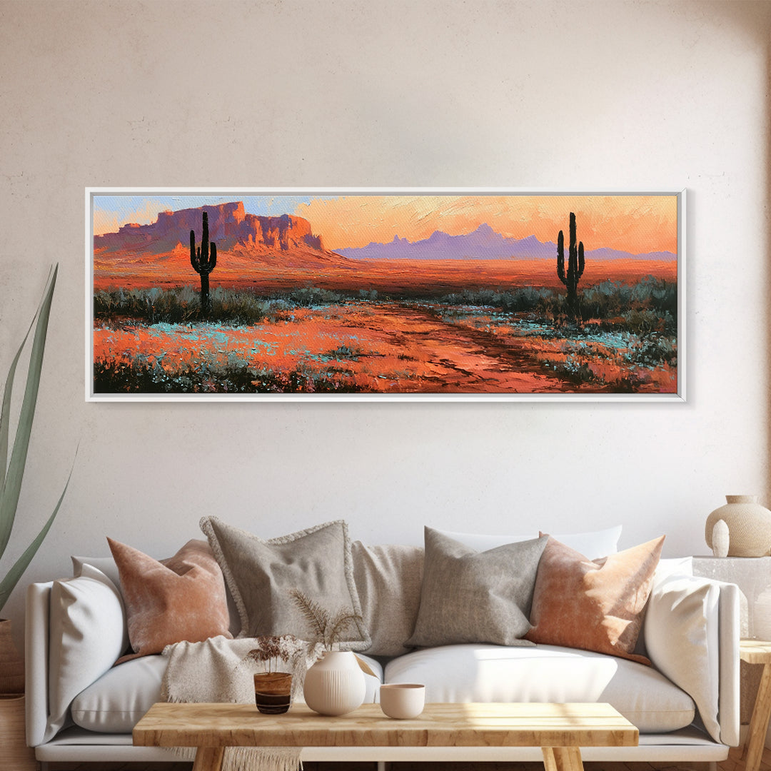 Desert Wildflowers After Spring Rain Framed Canvas Print, Desert Art, Fine Art Print, Southwestern Decor, Watercolor Art, DES-3x1-44