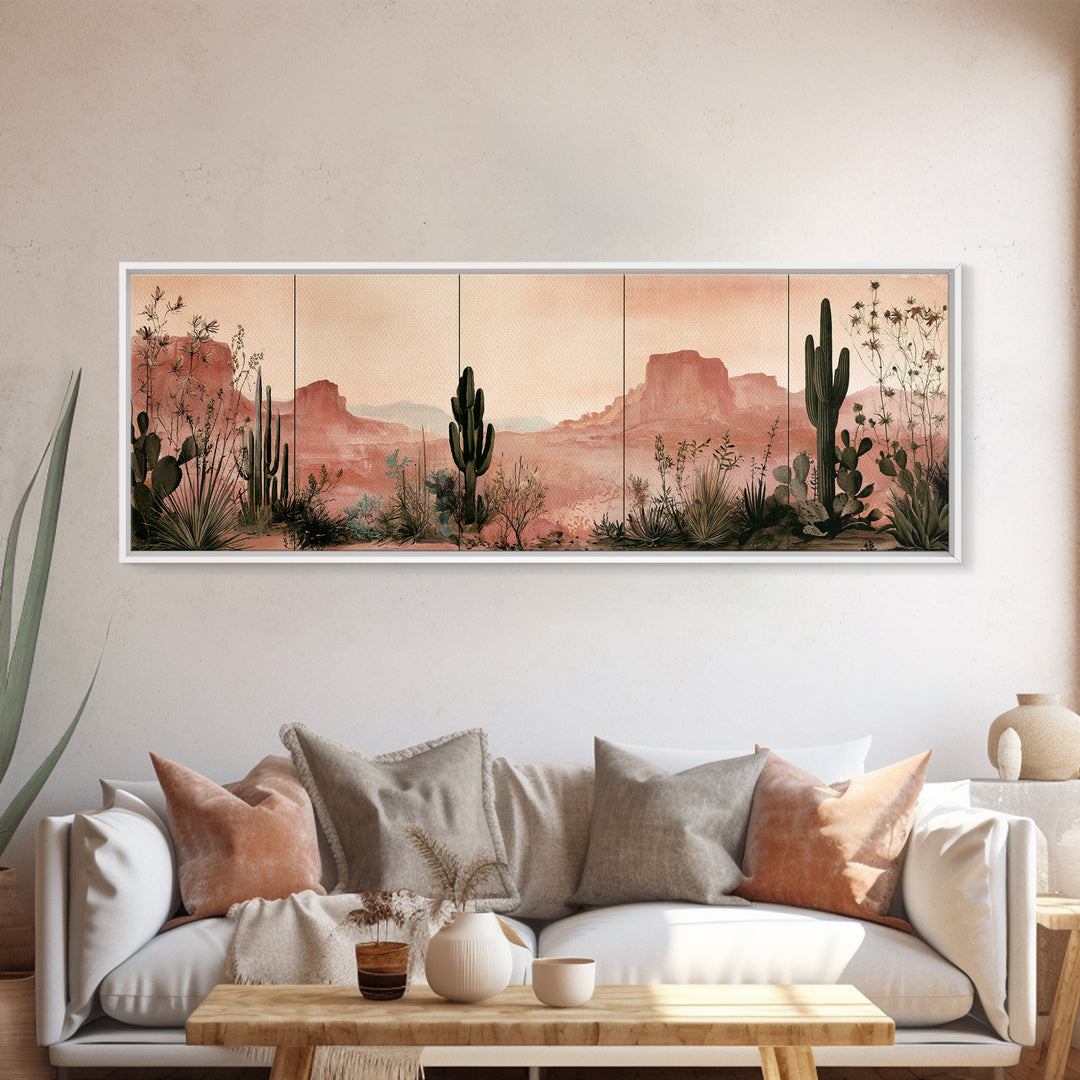 Cactus Botanical Plate Canvas Print, Desert Art, Minimalist Decor, Southwestern Decor, Fine Art, Desert, Boho, Original Art, DES-3x1-48