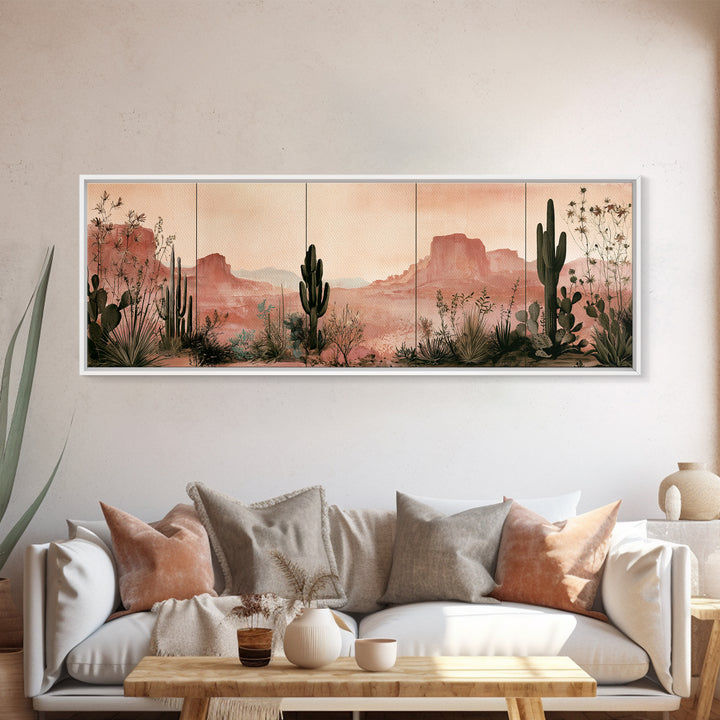 Cactus Botanical Plate Canvas Print, Desert Art, Minimalist Decor, Southwestern Decor, Fine Art, Desert, Boho, Original Art, DES-3x1-48