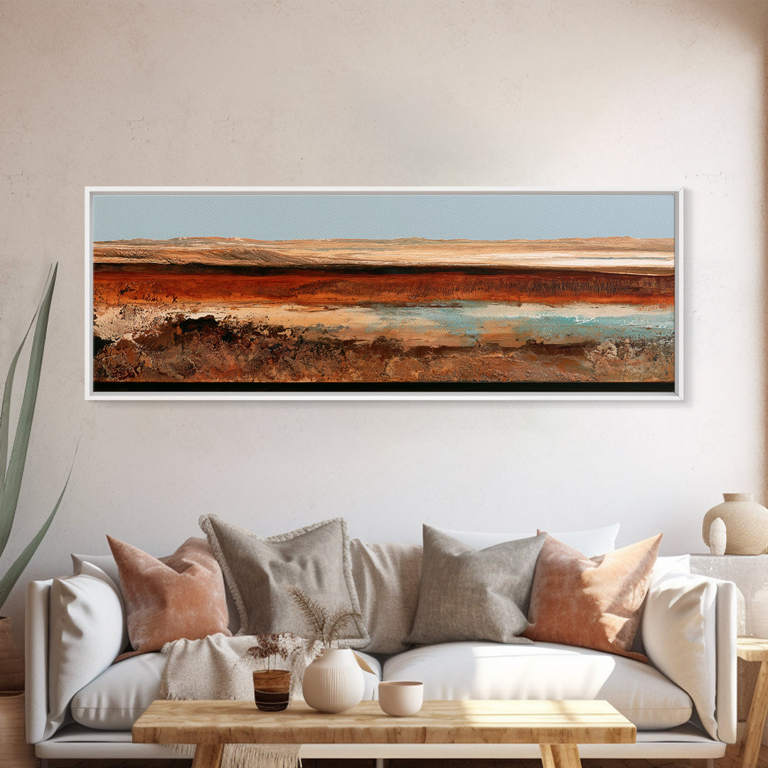 Abstract Heatwave Horizon Framed Canvas Print, Desert Art, Fine Art Print, Southwestern Decor, Oil Painting, Desert, DES-3x1-53