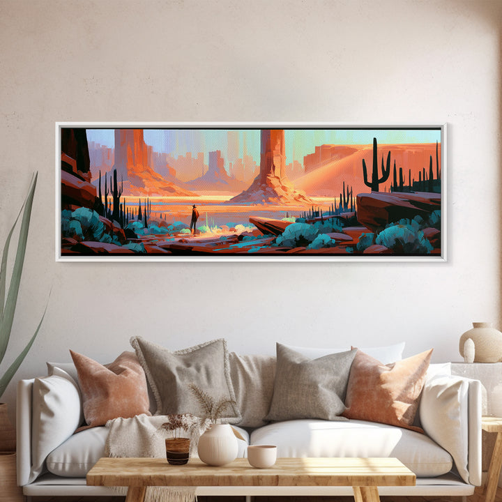 Sandstone Canyon with Dramatic Light Beam Framed Canvas Print, Desert Art, Wall Art, Southwestern Decor, Oil Painting, Desert, DES-3x1-56