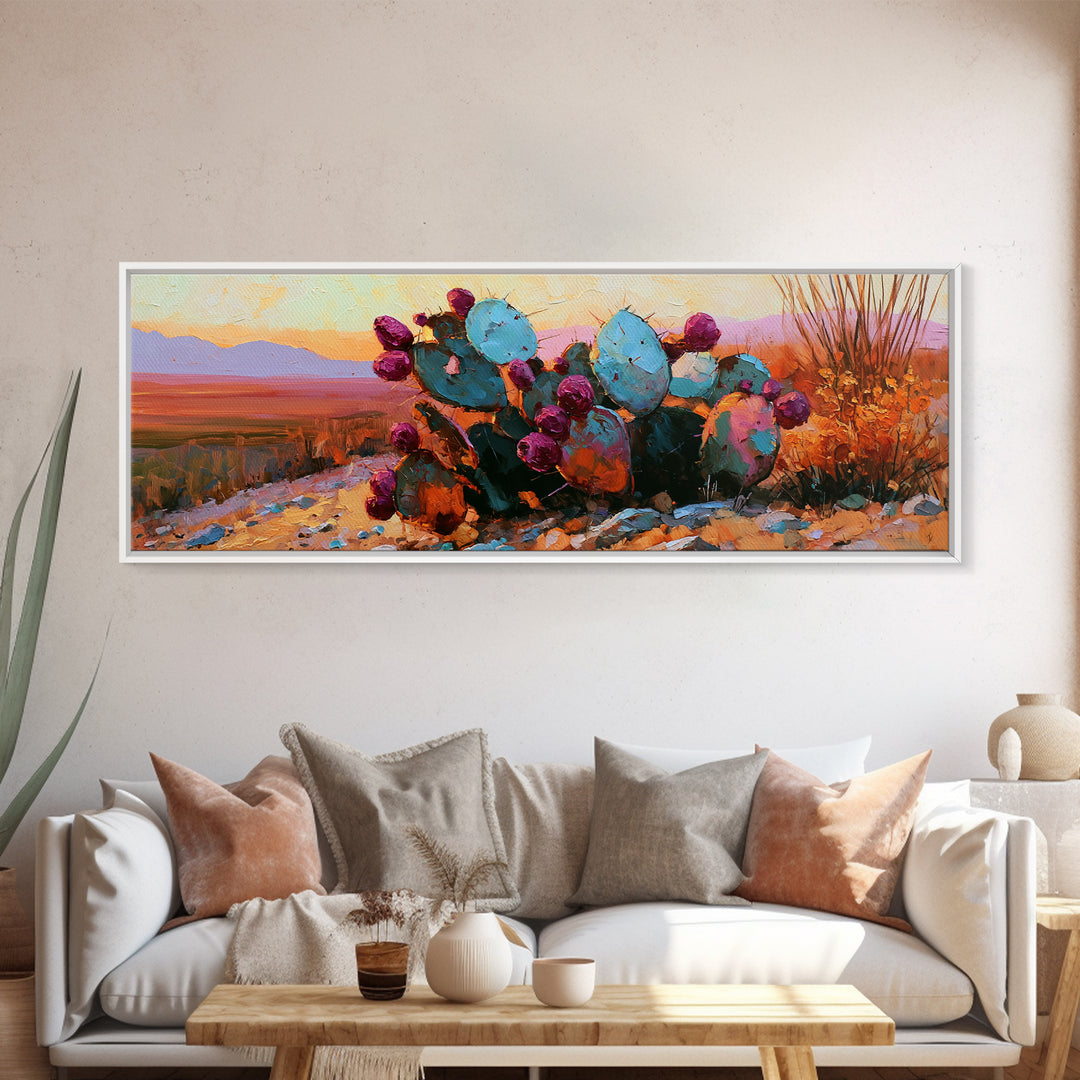 Prickly Pear Cactus Framed Canvas Print, Desert Art, Original Painting, Southwestern Decor, Fine Art, Desert, Bedroom Wall Art, DES-3x1-59