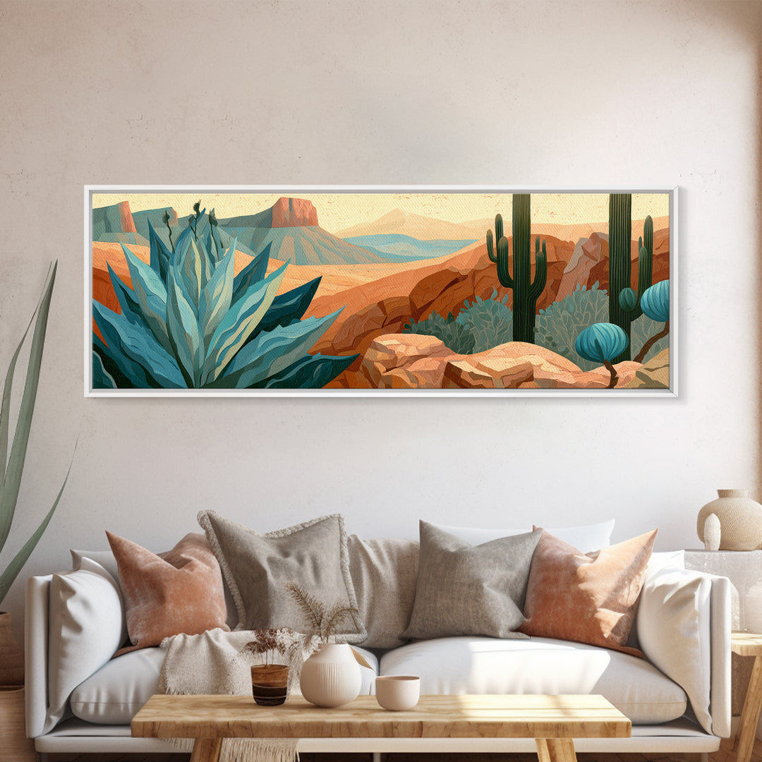 Agave Plant Closeup Framed Canvas Print, Desert Art, Textured Painting, Southwestern Decor, Fine Art, Desert, Oil Painting, DES-3x1-64