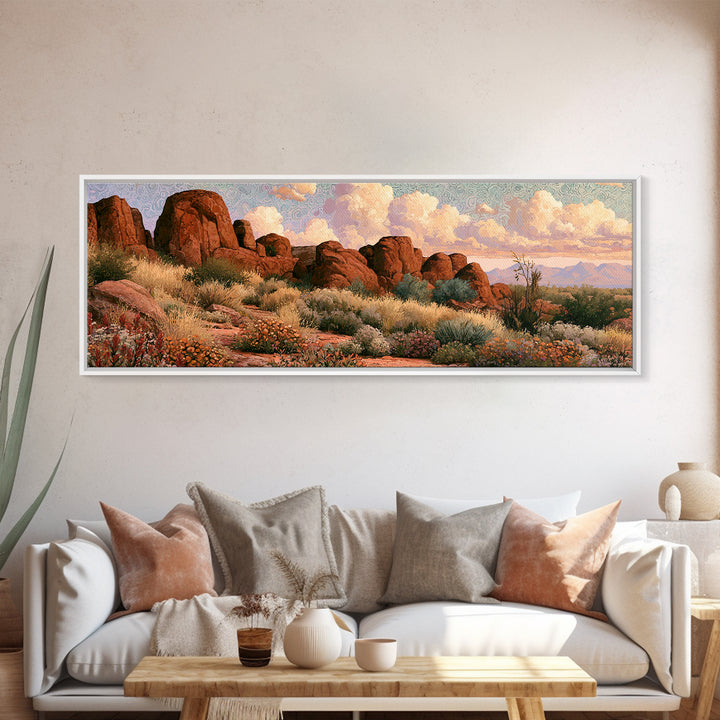 Desert Wildflowers After Spring Rain Framed Canvas Print, Desert Art, Room Decor, Southwestern Decor, Fine Art, Desert, DES-3x1-68