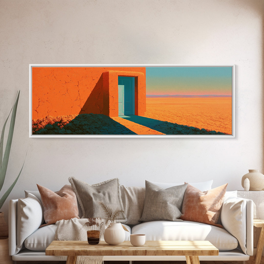 Adobe Doorway with Turquoise Shadow Framed Canvas Print, Desert Art, Art Print, Southwestern Decor, Fine Art, Desert, DES-3x1-69