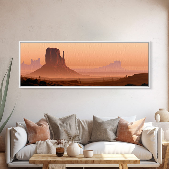 Monument Valley Silhouette Framed Canvas Print, Desert Art, Textured Painting, Southwestern Decor, Oil Painting, Desert, DES-3x1-73