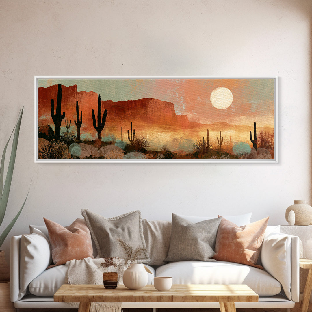Desert Moon over Rolling Sand Framed Canvas Print, Desert Art, Colorful Wall Art, Southwestern Decor, Fine Art, Desert, DES-3x1-74