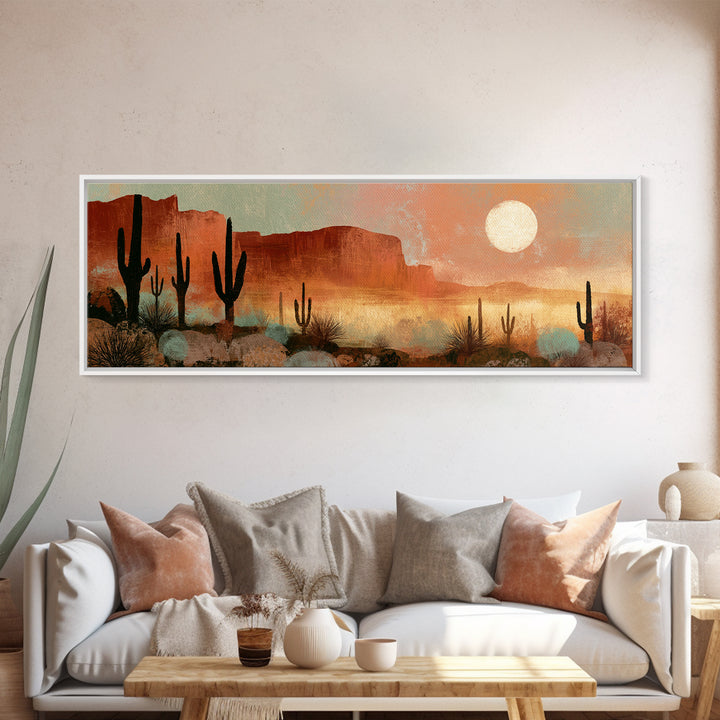 Desert Moon over Rolling Sand Framed Canvas Print, Desert Art, Colorful Wall Art, Southwestern Decor, Fine Art, Desert, DES-3x1-74
