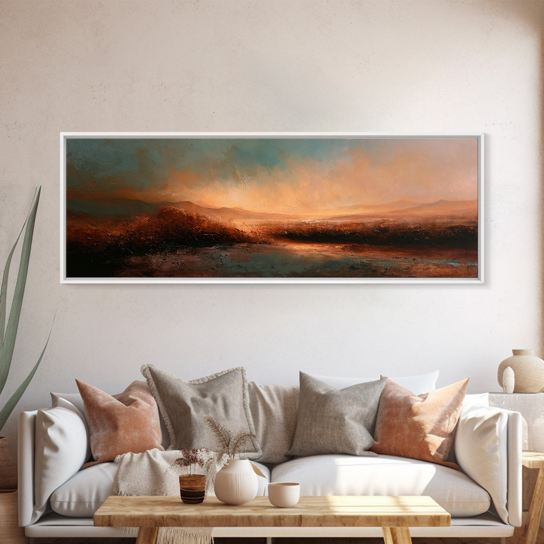 Abstract Heatwave Horizon Framed Canvas Print, Desert Art, Fine Art Print, Southwestern Decor, Oil Painting, Desert, DES-3x1-77