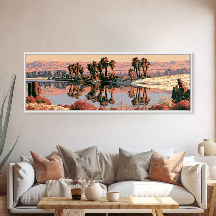 Palm Oasis Reflected Framed Canvas Print, Desert Art, Modern Wall Art, Southwestern Decor, Fine Art, Desert, Gallery Decor, DES-3x1-79