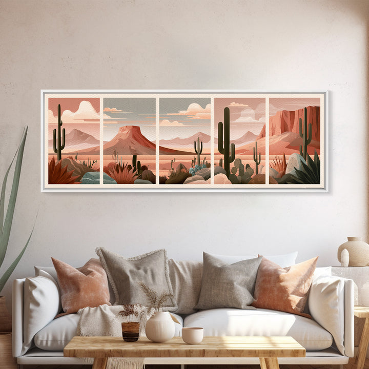 Terracotta and Cream Geometric Landscape Framed Canvas Print, Desert Art, Western Wall Art, Southwestern Decor, Oil Painting, DES-3x1-82