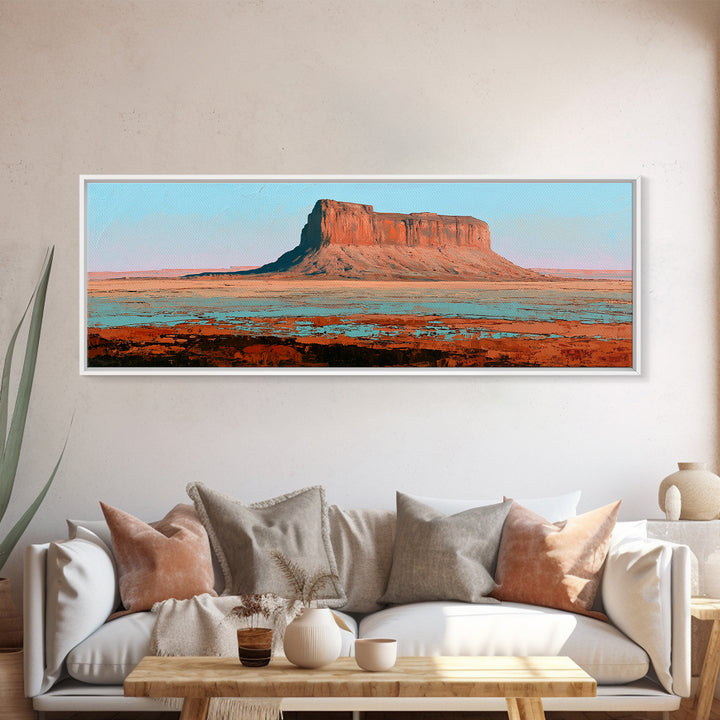 Abstract Mesa Landscape Canvas Print, Desert Art, Boho Wall Art, Southwestern Decor, Watercolor Art, Desert, Living Room Art, DES-3x1-91