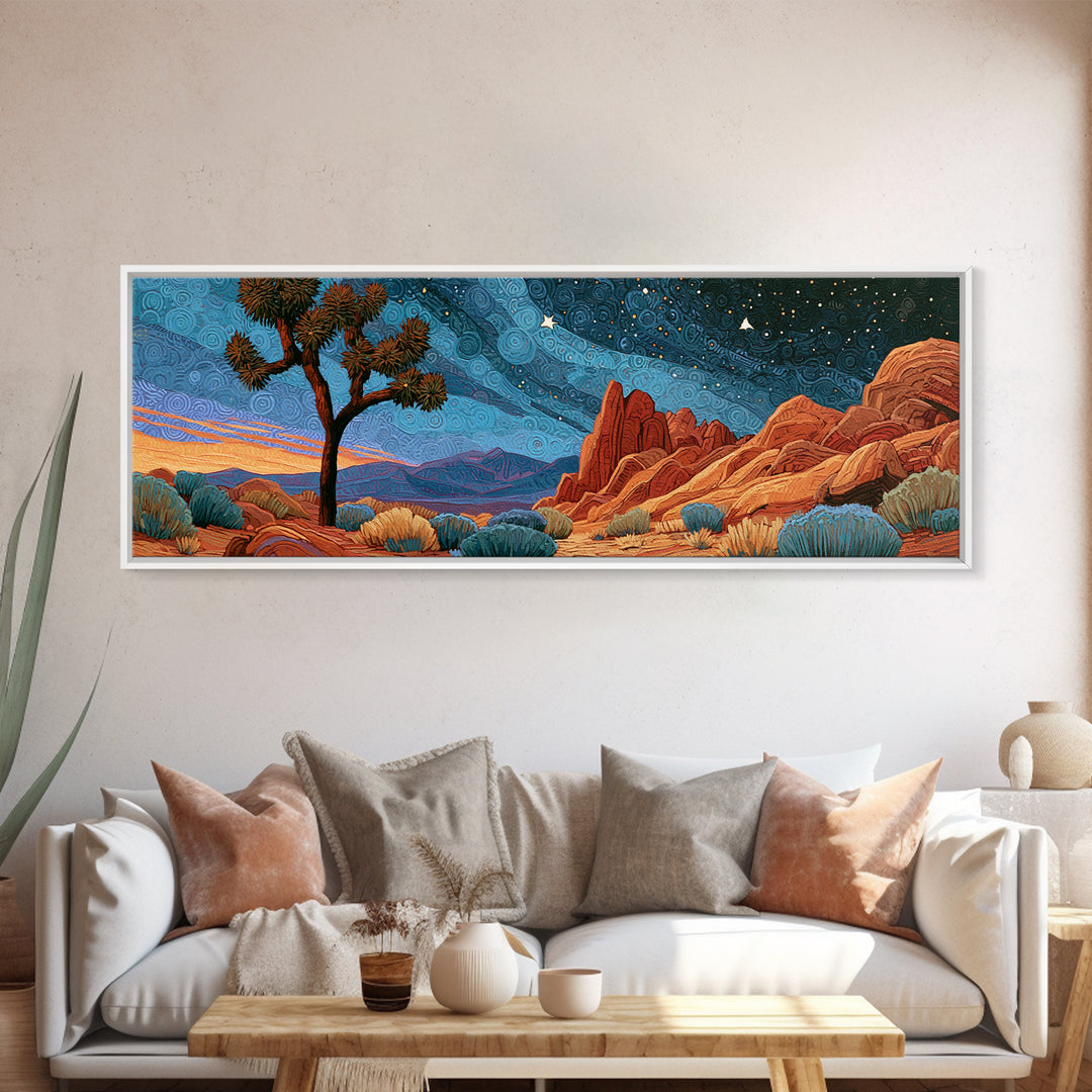 Joshua Tree under Star Filled Night Canvas Print, Desert Art, Living Room Art, Southwestern Decor, Fine Art, Desert, DES-3x1-94