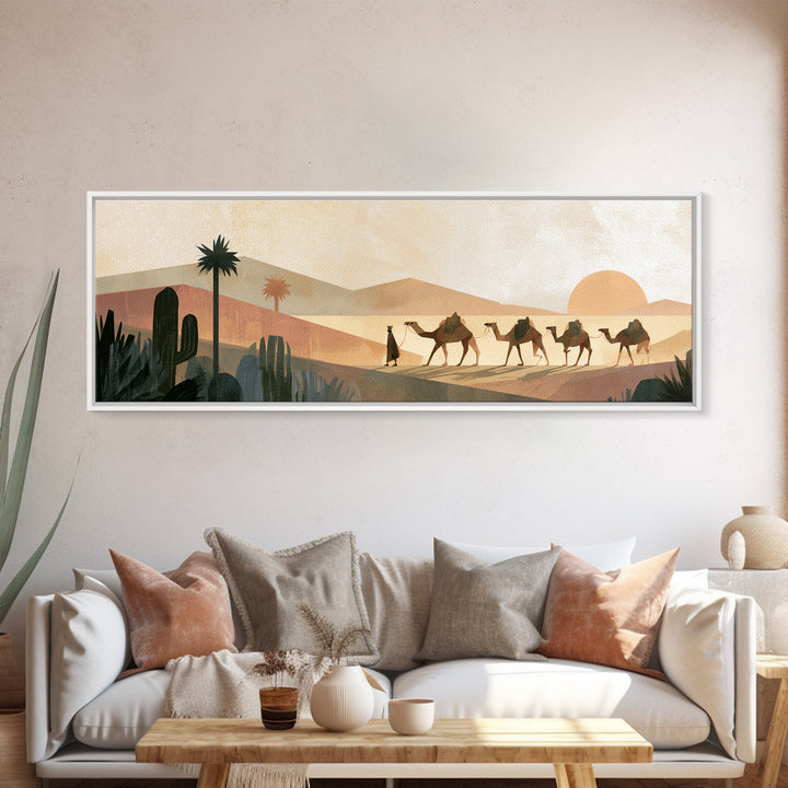 Camel Caravan Crossing Golden Dunes Canvas Print, Desert Art, Watercolor Painting, Southwestern Decor, Fine Art, Desert, DES-3x1-95