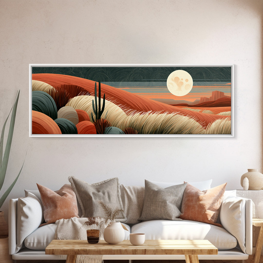 Desert Moon over Rolling Sand Canvas Print, Desert Art, Neutral Decor, Southwestern Decor, Oil Painting, Desert, Wall Decor, DES-3x1-98