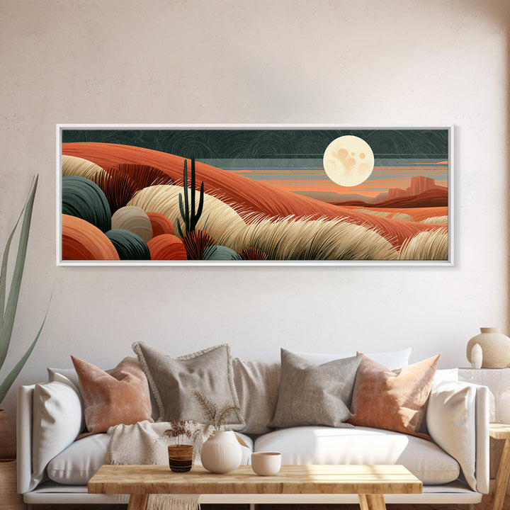 Desert Moon over Rolling Sand Canvas Print, Desert Art, Neutral Decor, Southwestern Decor, Oil Painting, Desert, Wall Decor, DES-3x1-98