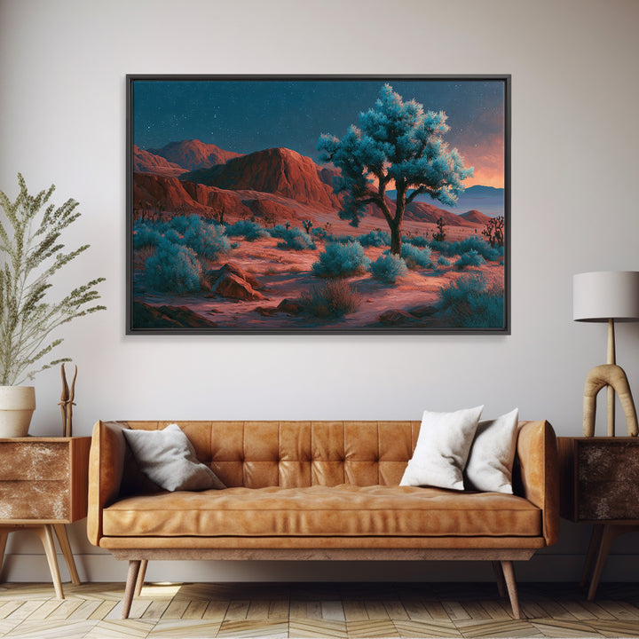 Joshua Tree under Star Filled Night Framed Canvas Print, Desert Art, Mountain Wall Art, Southwestern Decor, Oil Painting, DES-3x2-10
