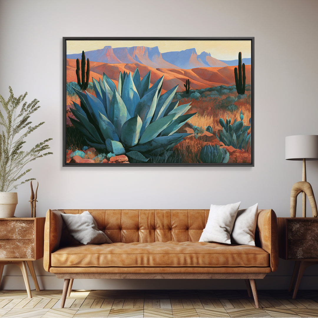 Agave Plant Closeup Framed Canvas Print, Desert Art, Boho, Southwestern Decor, Desert, Mountain Wall Art, Landscape Wall Art, DES-3x2-100