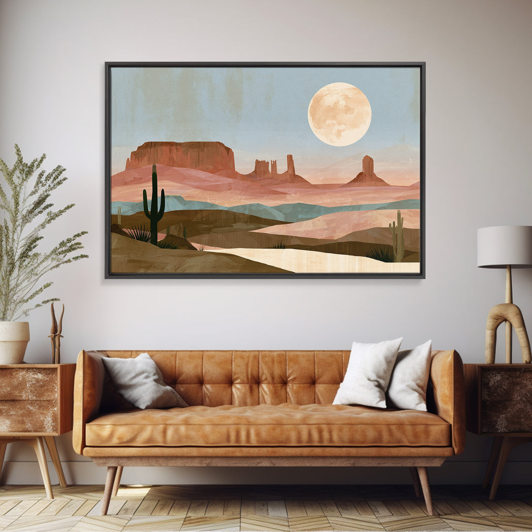 Desert Moon over Rolling Sand Framed Canvas Print, Desert Art, Modern Wall Art, Southwestern Decor, Oil Painting, Desert, DES-3x2-14