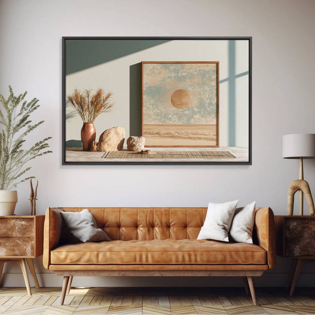 Minimal Beige Sun Framed Canvas Print, Desert Art, Abstract Wall Art, Southwestern Decor, Desert, Digital Download Art, DES-3x2-2
