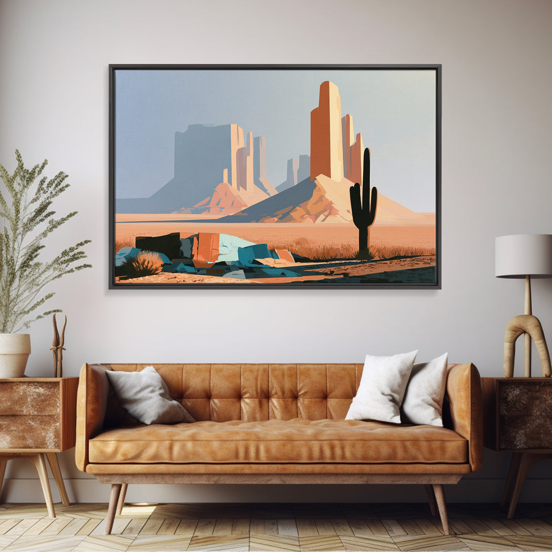 Terracotta and Cream Geometric Landscape Canvas Print, Desert Art, Western Decor, Southwestern Decor, Fine Art, Desert, DES-3x2-22