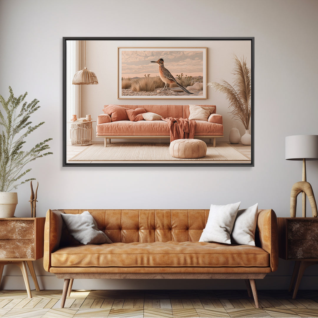 Roadrunner Bird in a Dry Wash Canvas Print, Desert Art, Landscape Art, Southwestern Decor, Fine Art, Desert, Art Print, DES-3x2-42