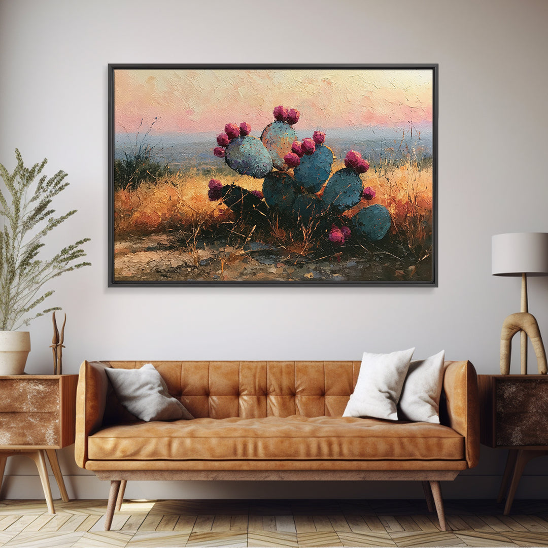 Prickly Pear Cactus Framed Canvas Print, Desert Art, Modern Wall Art, Southwestern Decor, Fine Art, Desert, Gallery Decor, DES-3x2-47
