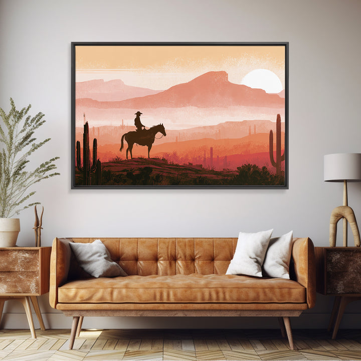 Dusty Horseback Rider at Sunset Canvas Print, Desert Art, Printable Wall Art, Southwestern Decor, Oil Painting, Desert, DES-3x2-51