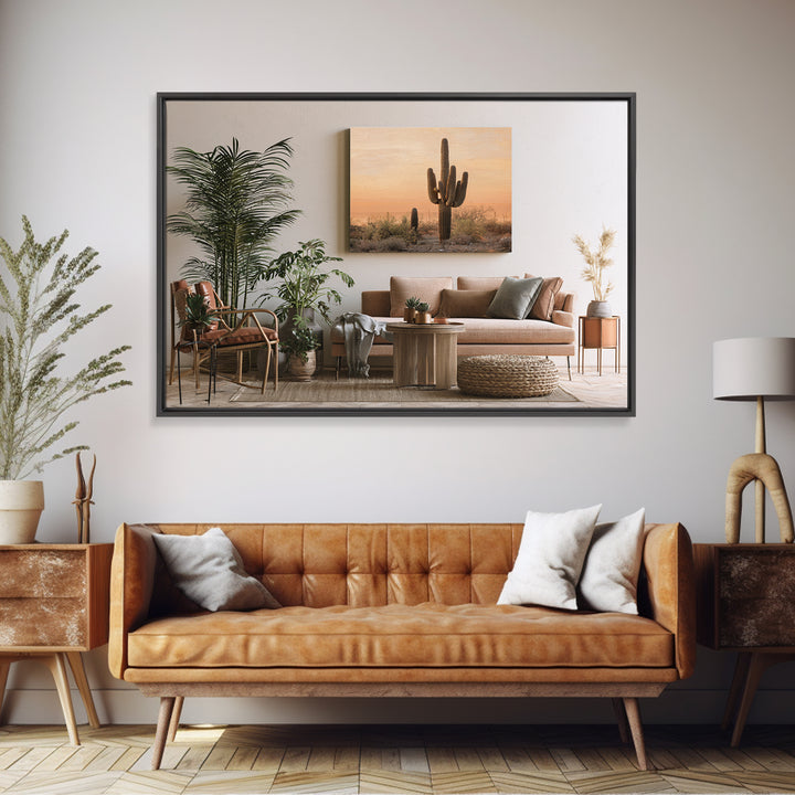 Saguaro Cactus under Orange Sunset Sky Canvas Print, Desert Art, Minimalist Decor, Southwestern Decor, Fine Art, Desert, DES-3x2-53