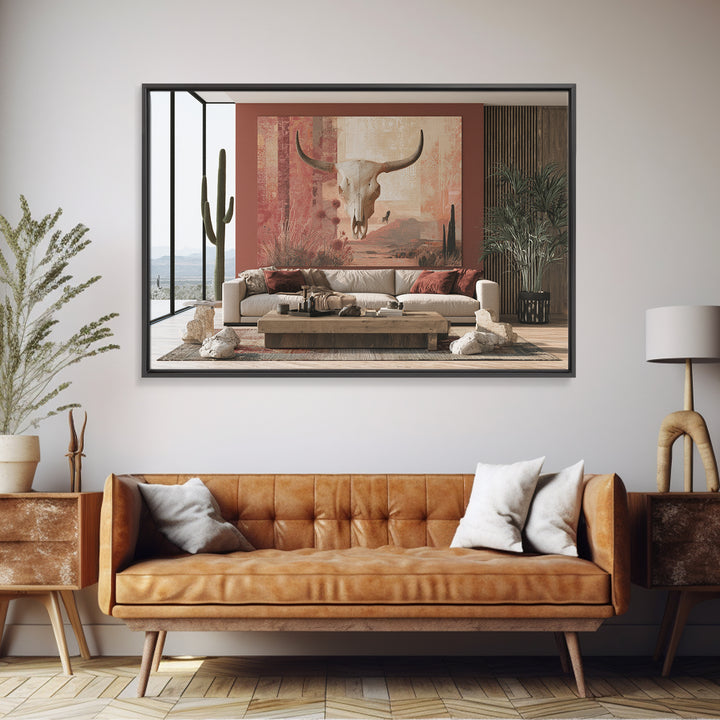 Sun Bleached Skull and Desert Flowers Framed Canvas Print, Desert Art, Original Painting, Southwestern Decor, Fine Art, Desert, DES-3x2-64