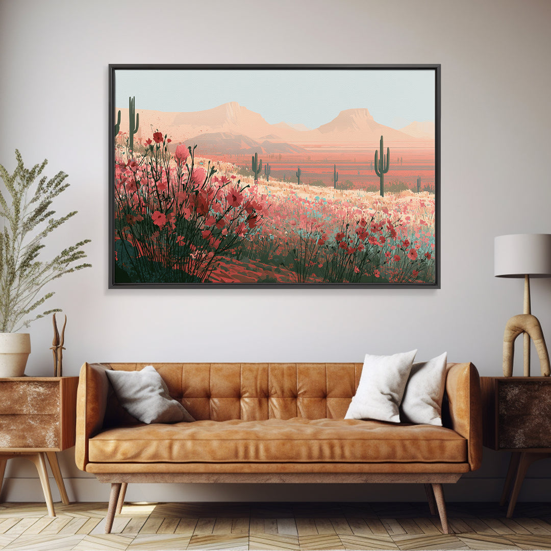 Desert Wildflowers After Spring Rain Framed Canvas Print, Desert Art, Original Art, Southwestern Decor, Fine Art, Desert, DES-3x2-80