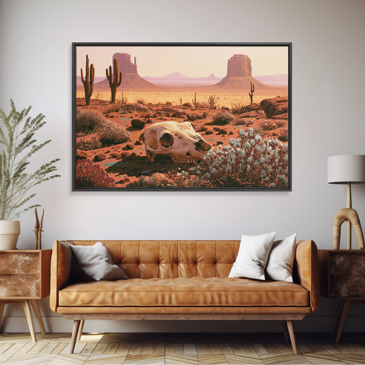 Sun Bleached Skull and Desert Flowers Canvas Print, Desert Art, Printable Art, Southwestern Decor, Oil Painting, Desert, DES-3x2-88