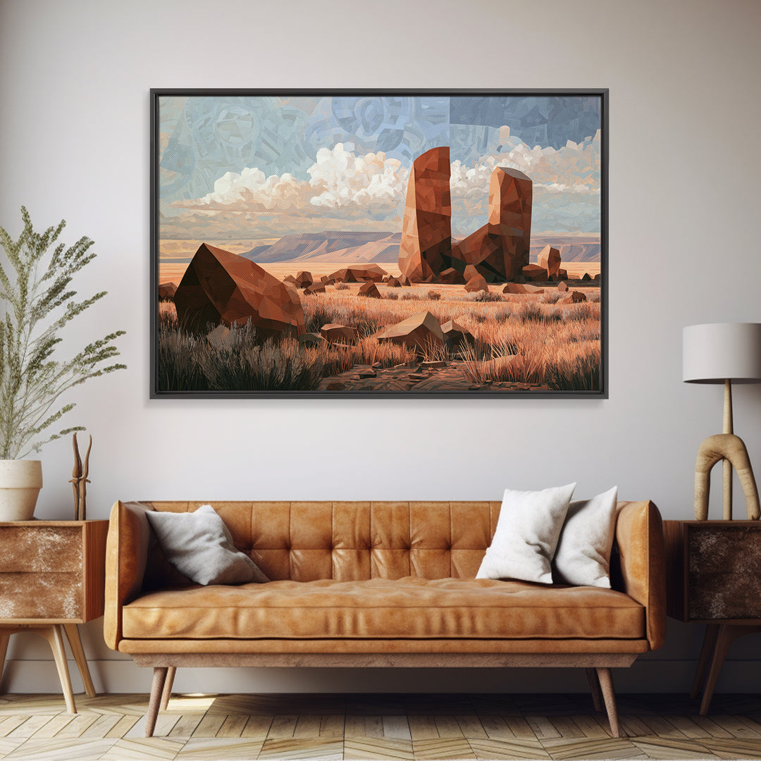 Terracotta and Cream Geometric Landscape Canvas Print, Desert Art, Neutral Decor, Southwestern Decor, Fine Art, Desert, DES-3x2-94