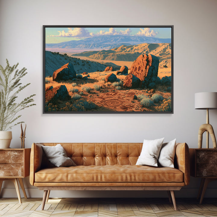 Ancient Desert Petroglyph Design Framed Canvas Print, Desert Art, Room Decor, Southwestern Decor, Desert, Abstract Wall Art, DES-3x2-97