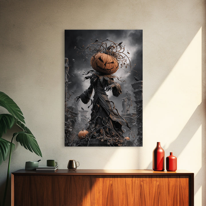 The Jack-O'-Lantern King, Vertical Wall Art, Spooky Home Decor, Canvas Print, Halloween Wall Decor, Gothic Home Decor, Macabre Wall Art