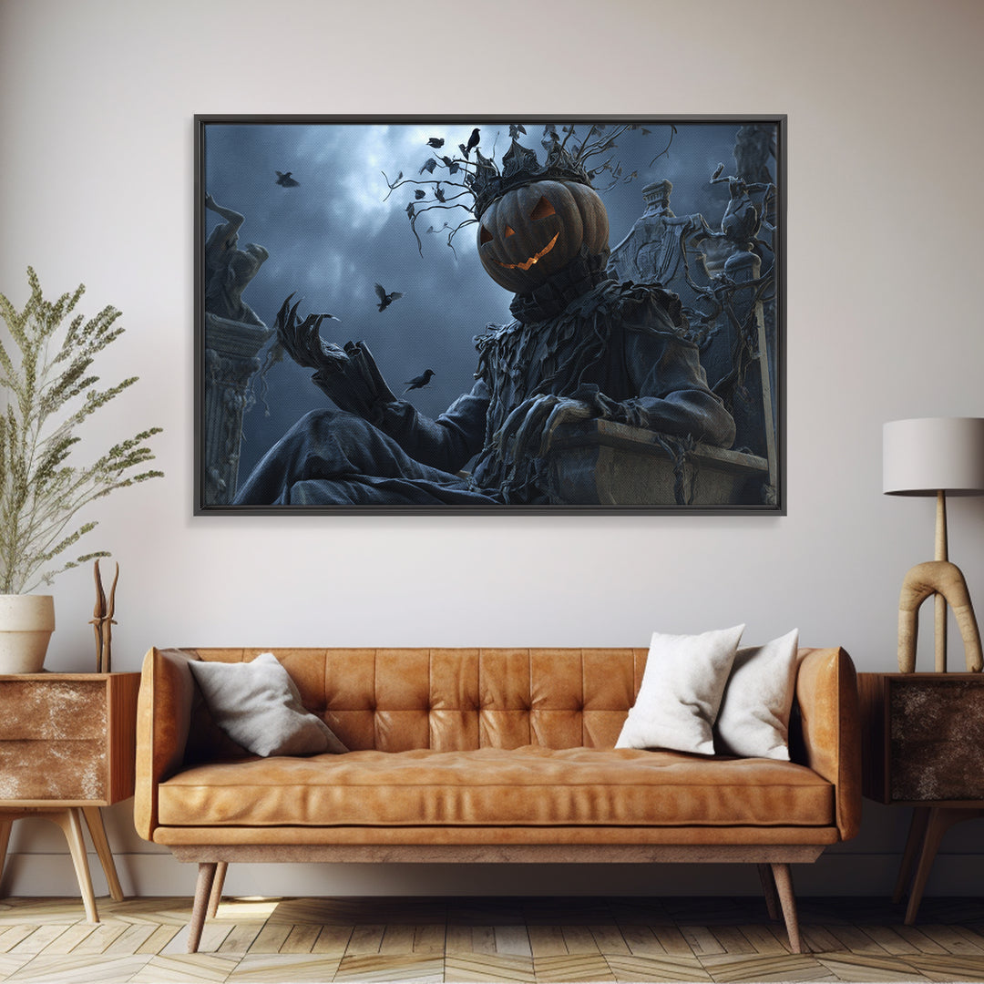 The Jack-O'-Lantern King, Landscape Wall Art, Macabre Wall Art, Framed Canvas Print, Halloween Wall Decor, Gothic Home Decor