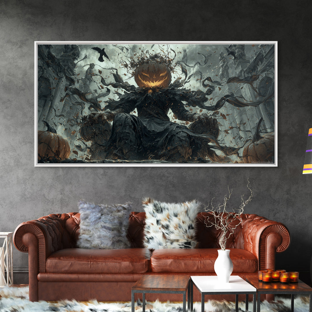 The Jack-O'-Lantern King, Wide Panoramic Art, Dark Fantasy Wall Art, Canvas Print, Halloween Wall Decor, Gothic Home Decor, Horror Wall Art