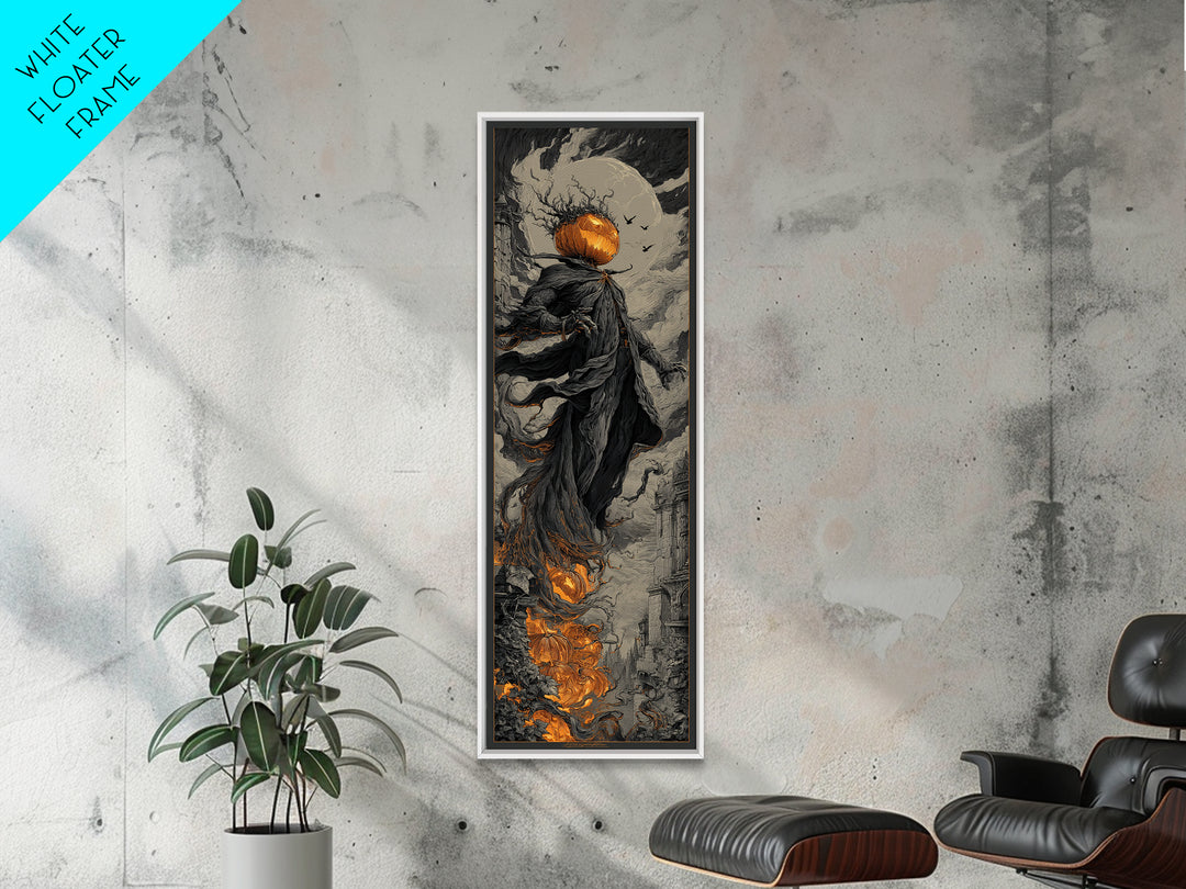 The Jack-O'-Lantern King, Tall Narrow Wall Art, Spooky Home Decor, Canvas Print, Halloween Wall Decor, Gothic Home Decor