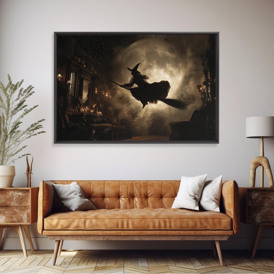 The Moonlit Witch, Landscape Wall Art, Spooky Home Decor, Canvas Print, Halloween Wall Decor, Gothic Home Decor, Statement Wall Art